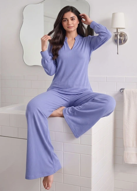 Full-Sleeves V-Neck Plazo Pajama set