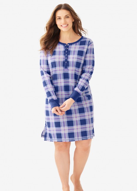 Thermal Knit Button Blue Checkered LT-10