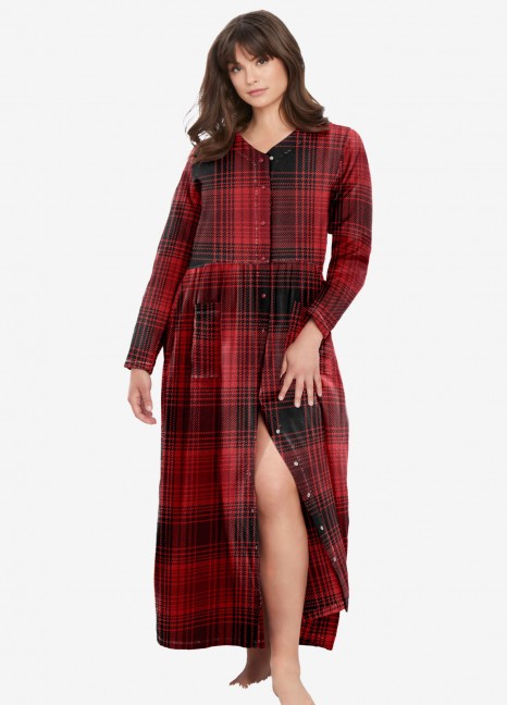 Flannel Gown Red Black Plaid
