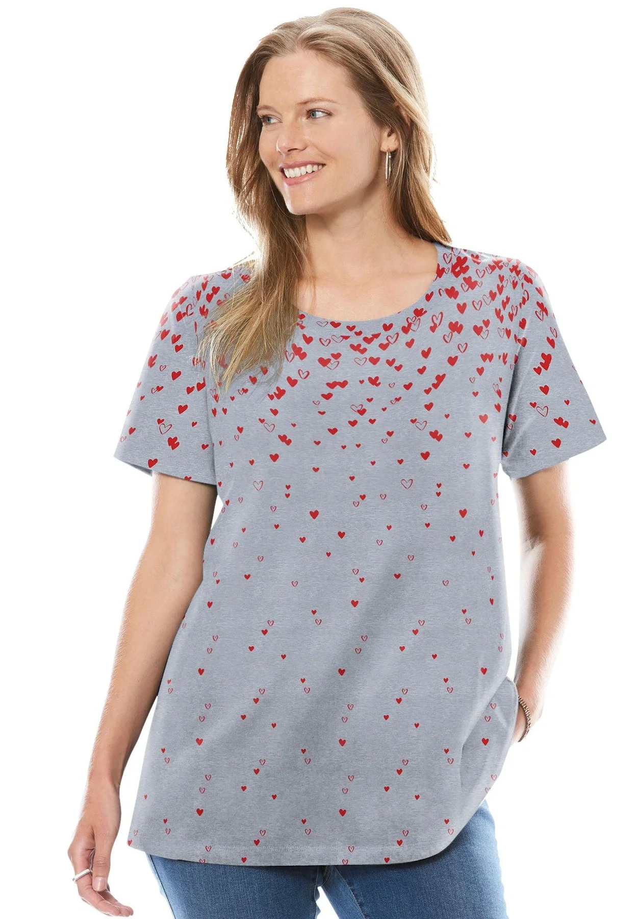 Grey Red Hearts Top FT-1642