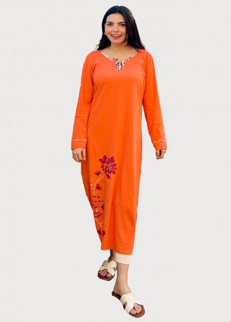Orange Floral Long Tee