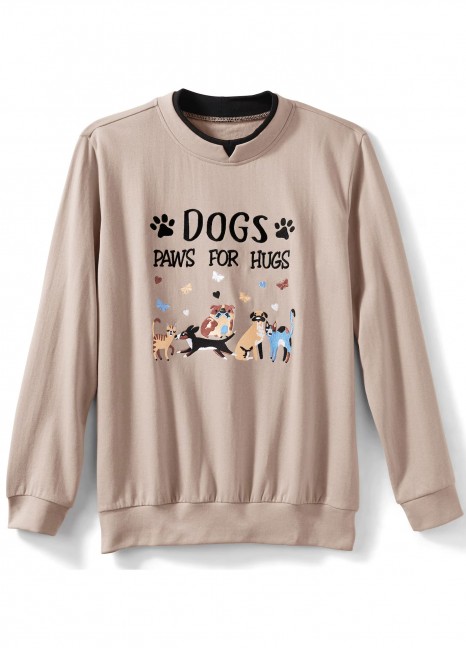 Embroidered Oatmeal Dogs Print