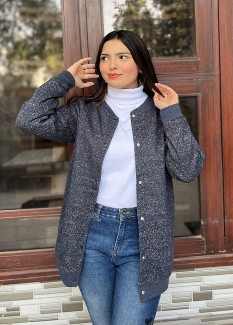 Fleece Henley Cardigan Navy Texture ST