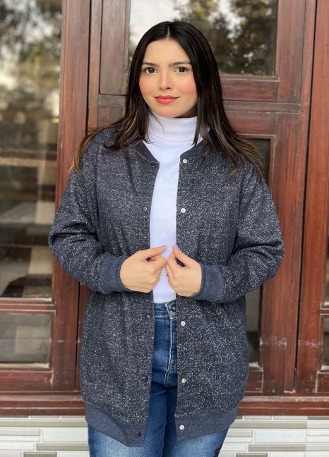 Fleece Henley Cardigan Navy Texture ST