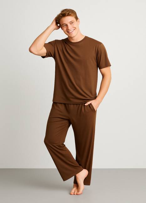Fluid Knit Pyjamas Set Brown