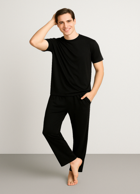 Fluid Knit Pyjamas Set Black