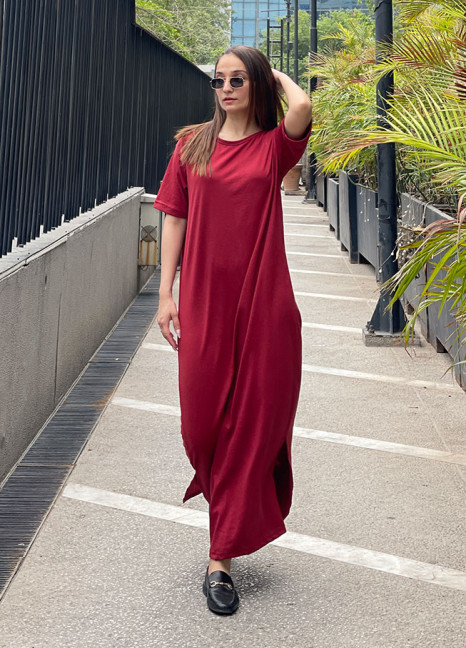Fluid Long Gown Maroon