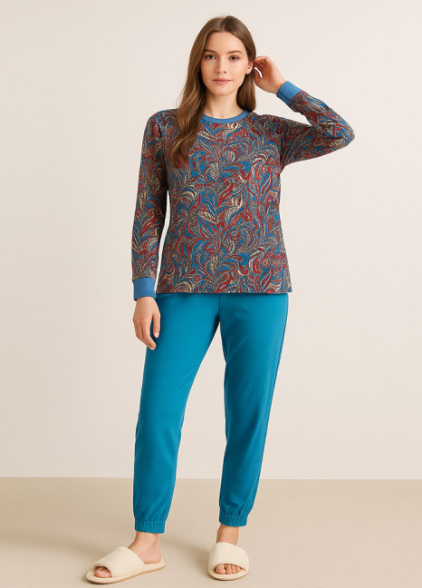 Fleece Henley Abstract Sea Green