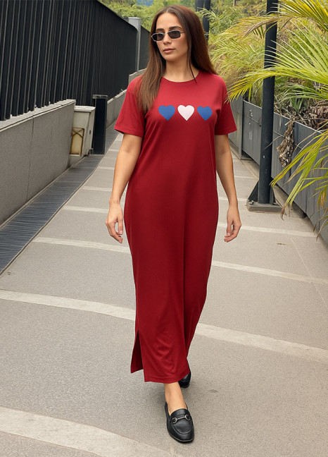 Fluid Long Gown Maroon Three Hearts HS