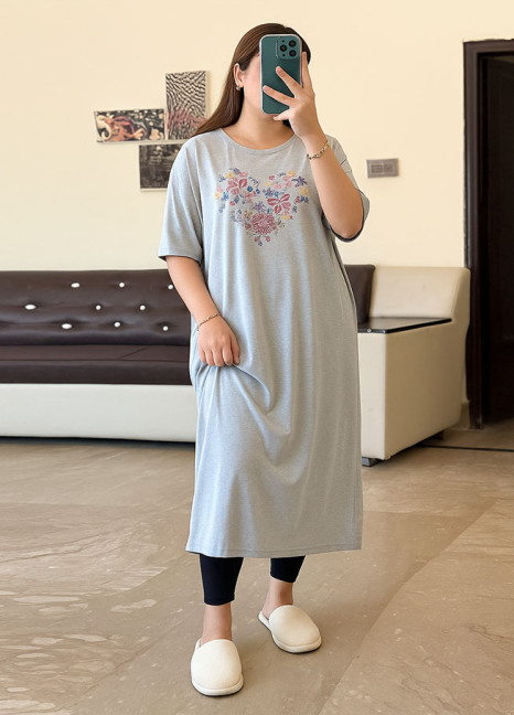 Fluid Long Gown H-Grey Heart Floral  HS