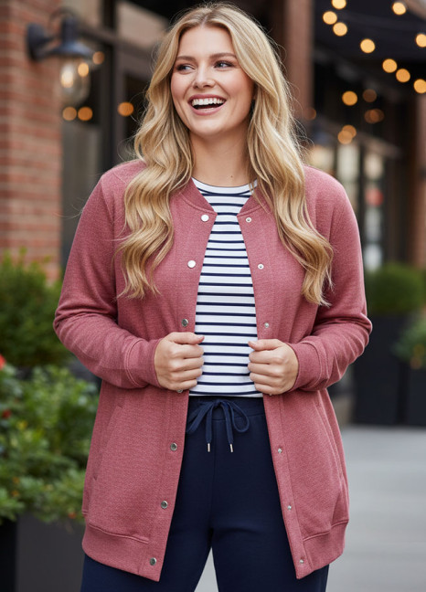 Fleece Henley Cardigan Rose CG-35