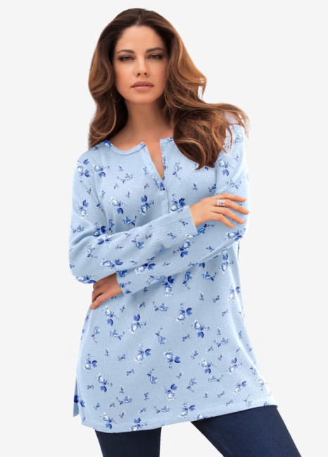 Thermal Sweatshirt Button French Blue Print TH-04