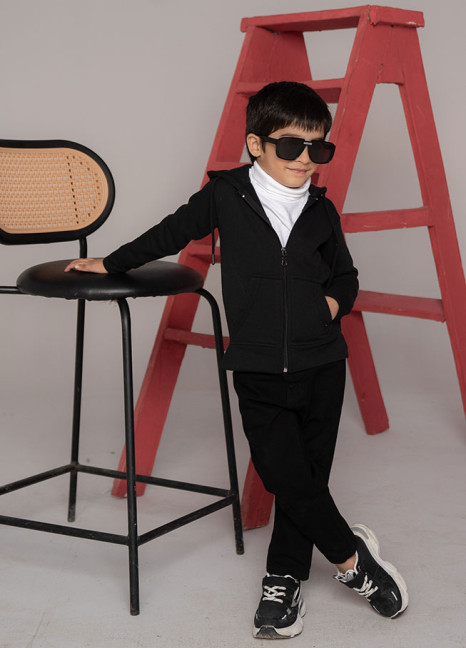 ChillChamps Boys Black Zipper Hoodie