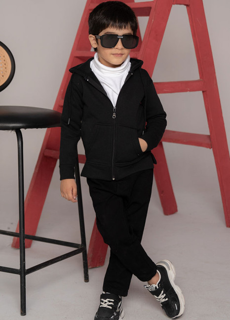 ChillChamps Boys Black Zipper Hoodie