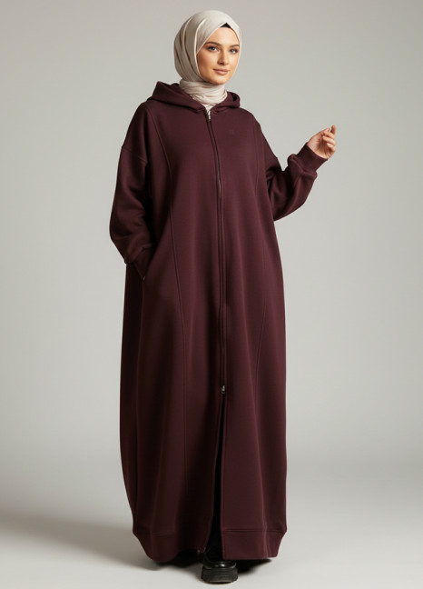 Maroon Signature Trench Hoodie Abaya