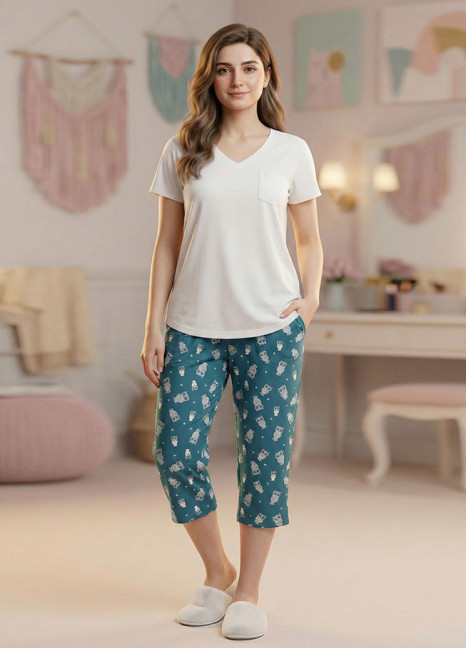 Pocket Green Owl Capri Pjs CP-181