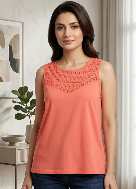 Coral Guipure Lace Patchwork Top FT