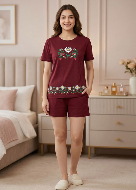 Fluid Shorty Pjs Maroon Flowers