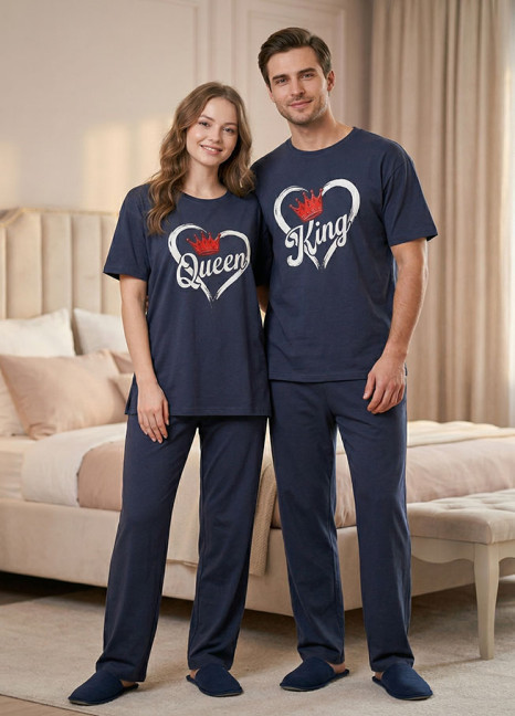 Couple Matching “King & Queen” Printed Night Suit Set
