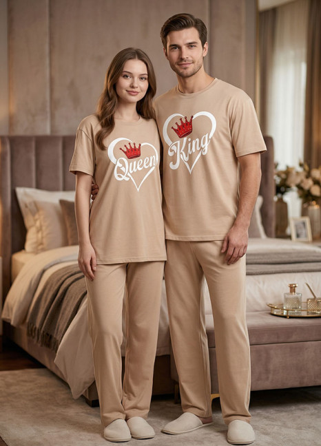 Couple Matching “King & Queen” Printed Night Suit Set