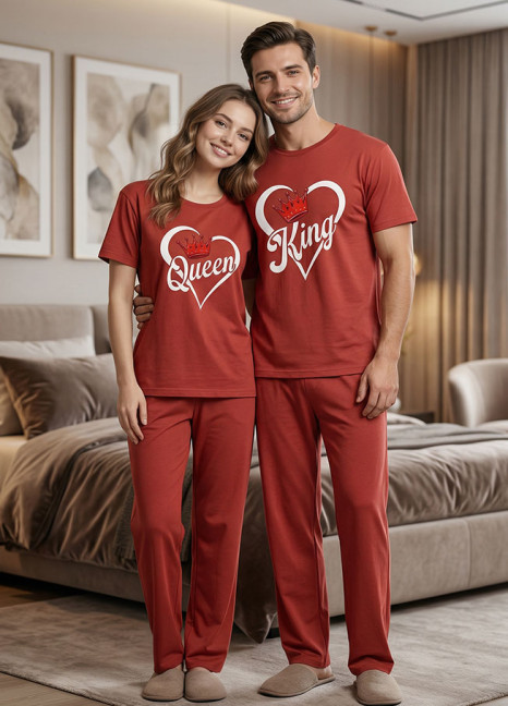 Couple Matching “King & Queen” Printed Night Suit Set