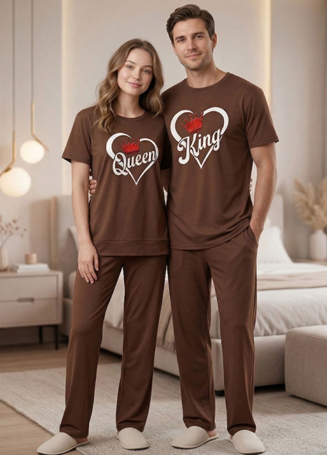 Couple Matching “King & Queen” Printed Night Suit Set