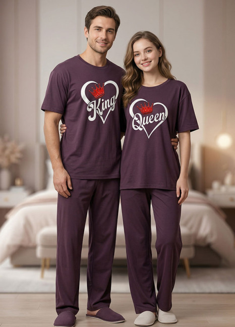 Couple Matching “King & Queen” Printed Night Suit Set