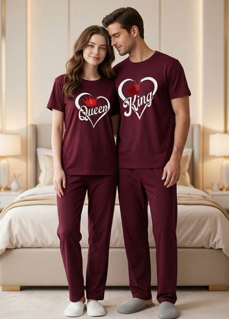 Couple Matching “King & Queen” Printed Night Suit Set