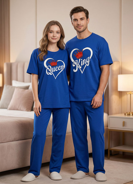 Couple Matching “King & Queen” Printed Night Suit Set