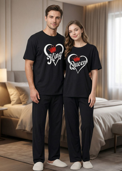 Couple Matching “King & Queen” Printed Night Suit Set