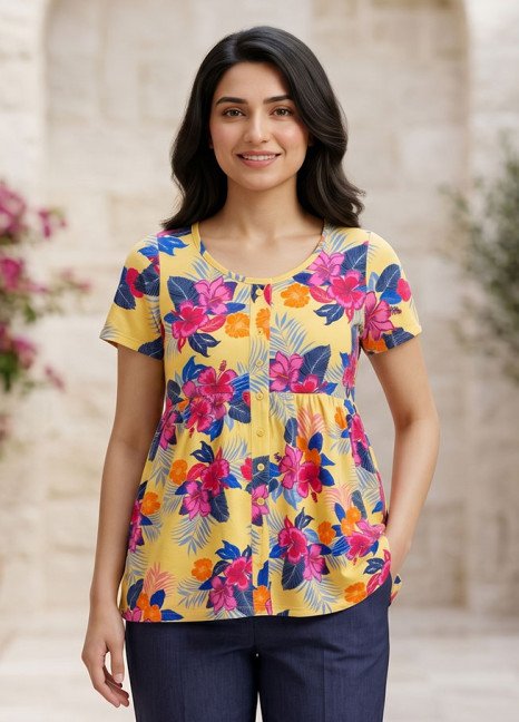 Lemon Floral Button Down HS FT-0869