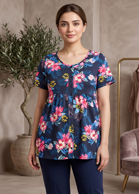 Navy Floral Button Down HS FT-0679