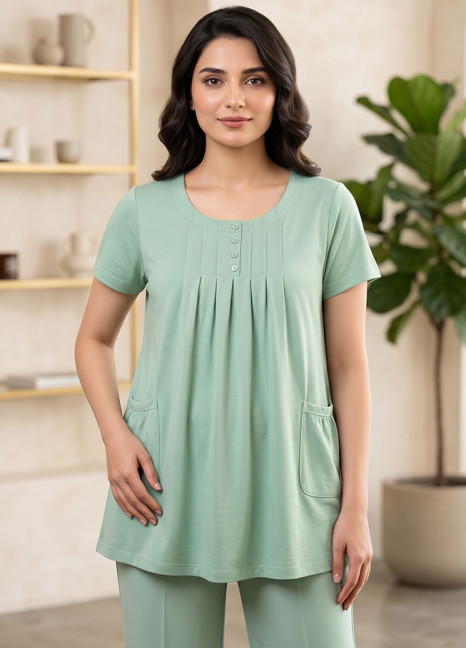 French Green Pleated Button HS FT-3343