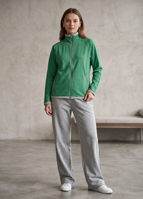 Women's Zip-Up Tracksuit Set Green-Grey