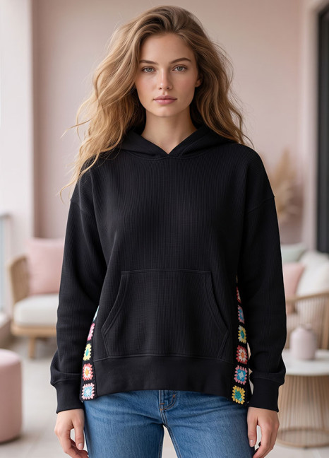 Black Embroidered Hoodie 