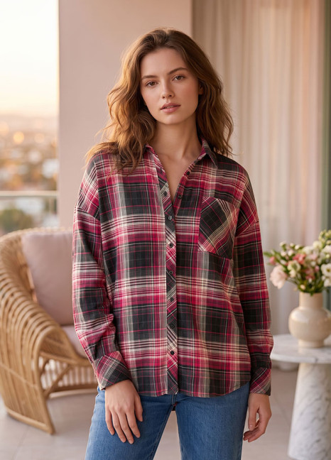 Flannel Shirt Pink-Black Checkered