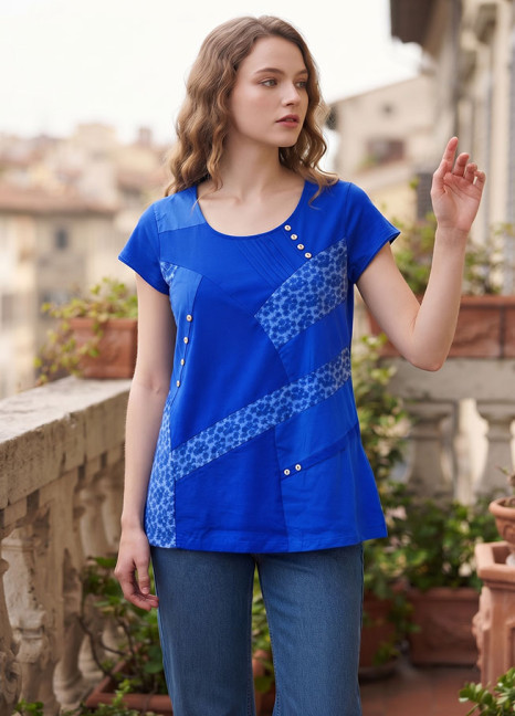 Royal Blue Floral Block HS Top